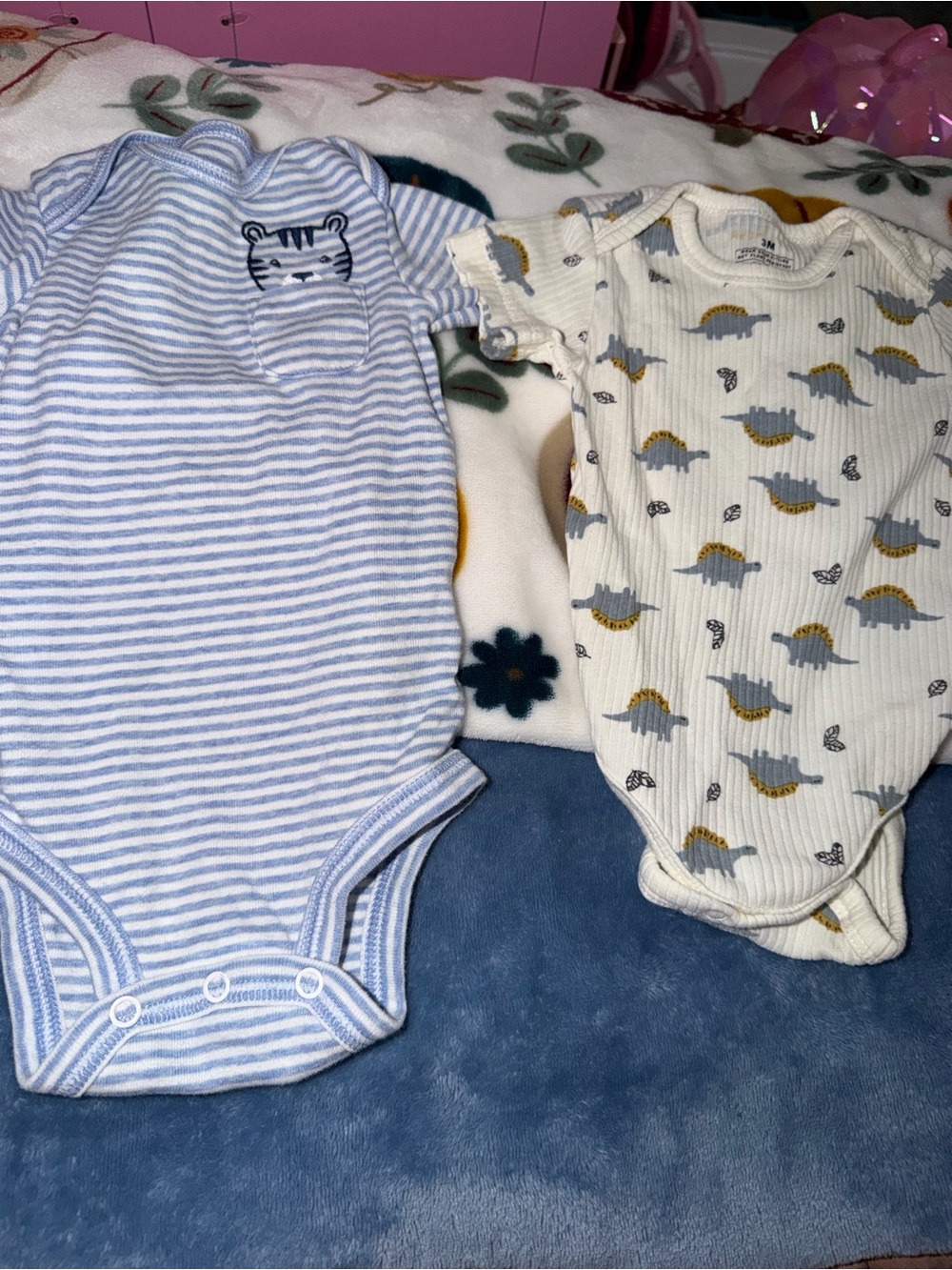 Blue Striped and Cream Dino Baby One-Piece Set
